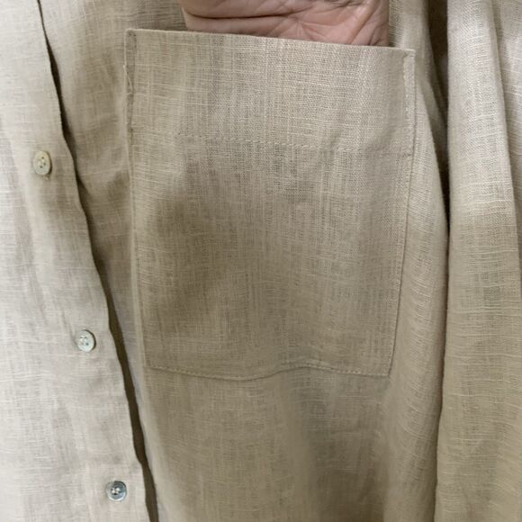Zara Oversized Linen Blend Shirt Womens Medium Long Sleeve Beige Button Down Top - Picture 9 of 12